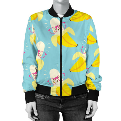 Banana Pattern Print Design BA07 Women Bomber Jacket