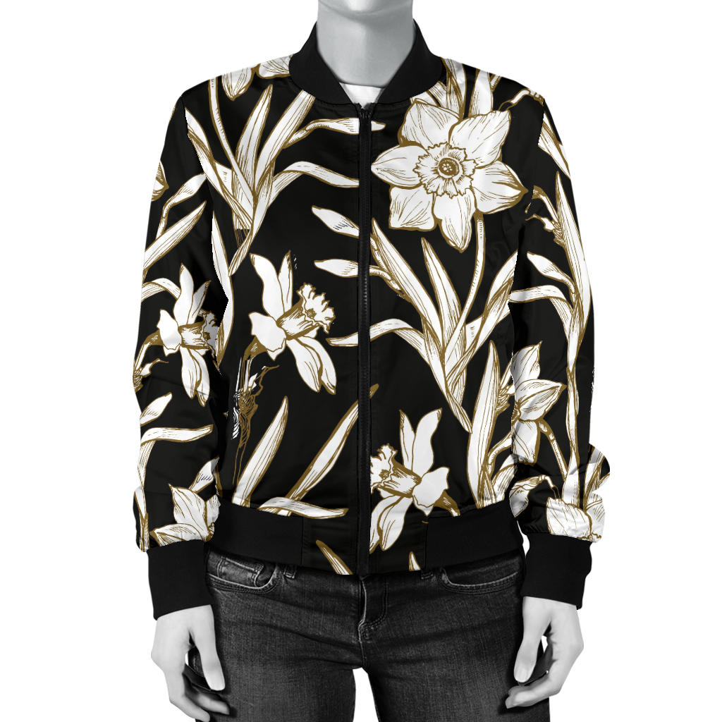Daffodils Pattern Print Design DF06 Women Bomber Jacket