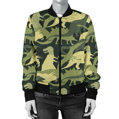 Camouflage Dinosaur Pattern Print Design 03 Women's Bomber Jacket