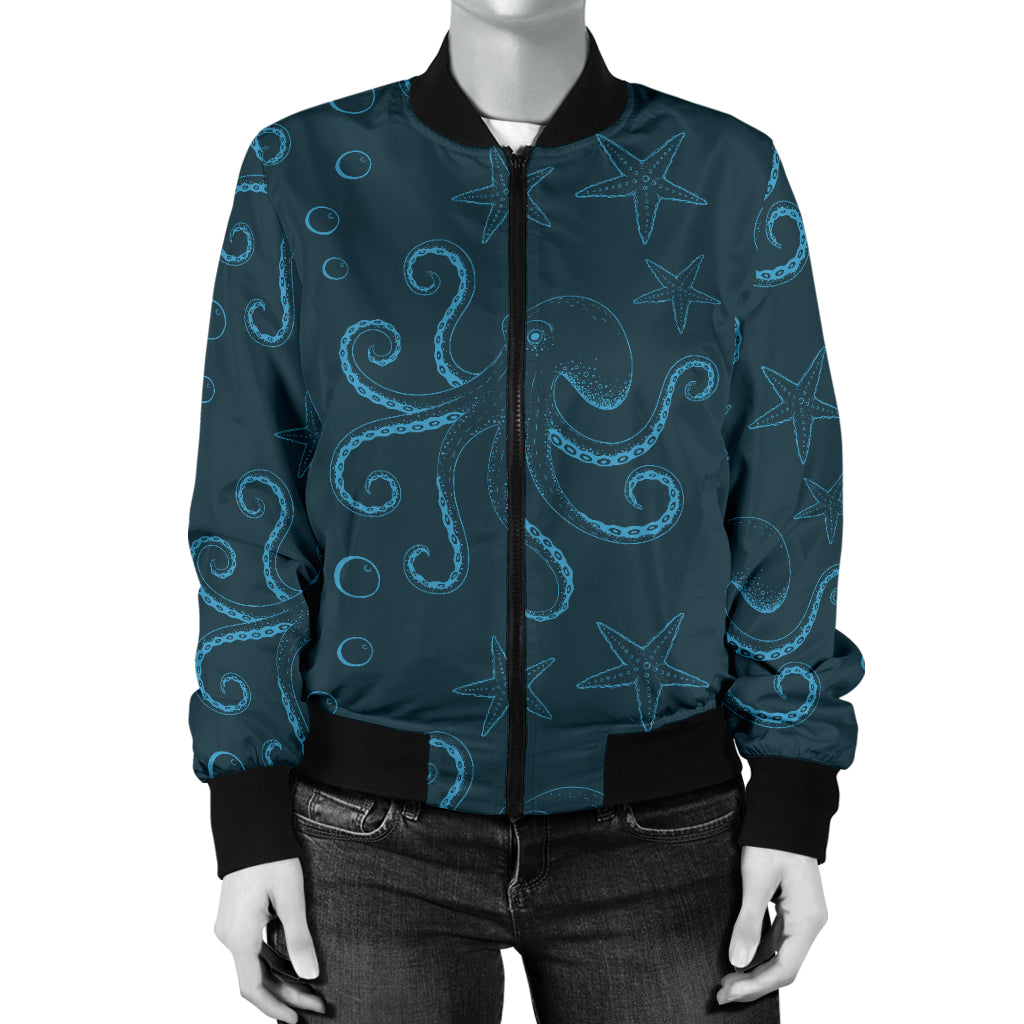 Octopus Pattern Print Design A05 Women's Bomber Jacket