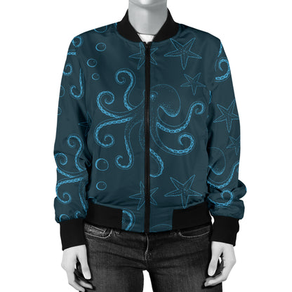 Octopus Pattern Print Design A05 Women's Bomber Jacket
