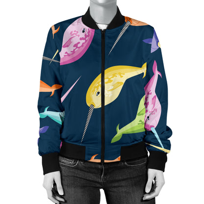 Narwhal Colorful Pattern Print Design 03 Women's Bomber Jacket