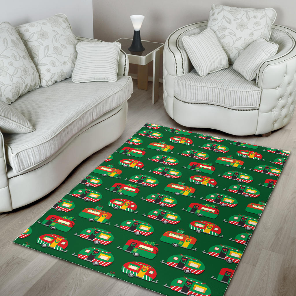Camper Camping Christmas Themed Print Area Rugs