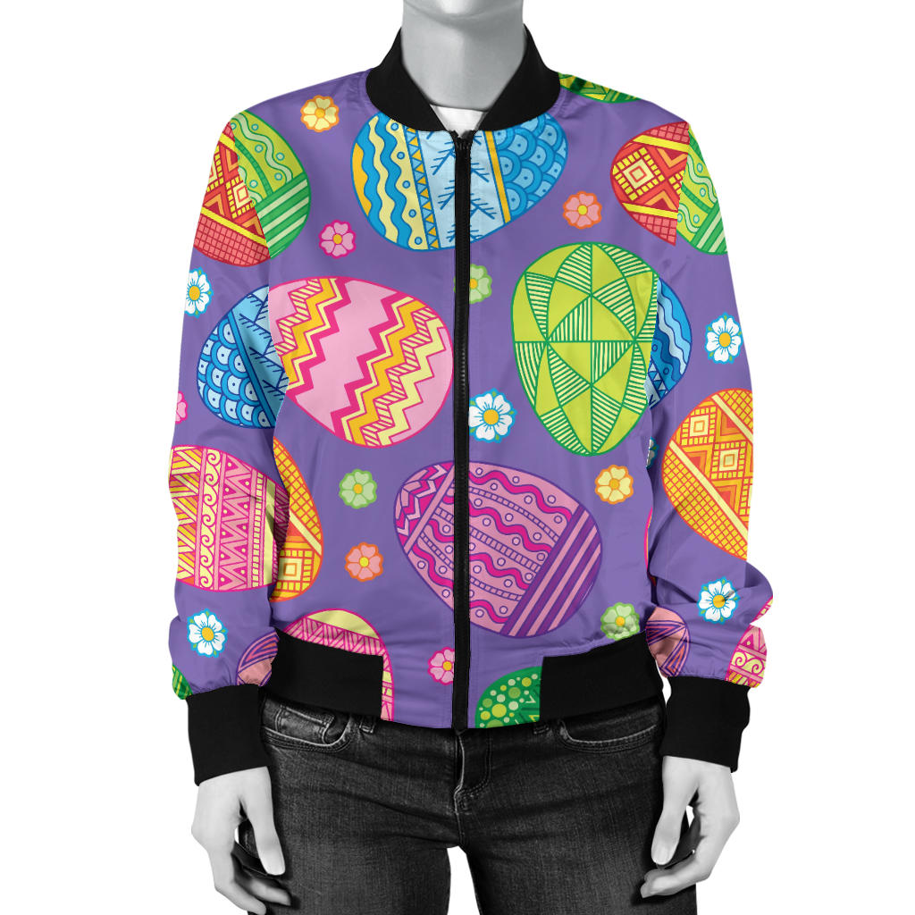Easter Eggs Pattern Print Design RB010 Women Bomber Jacket
