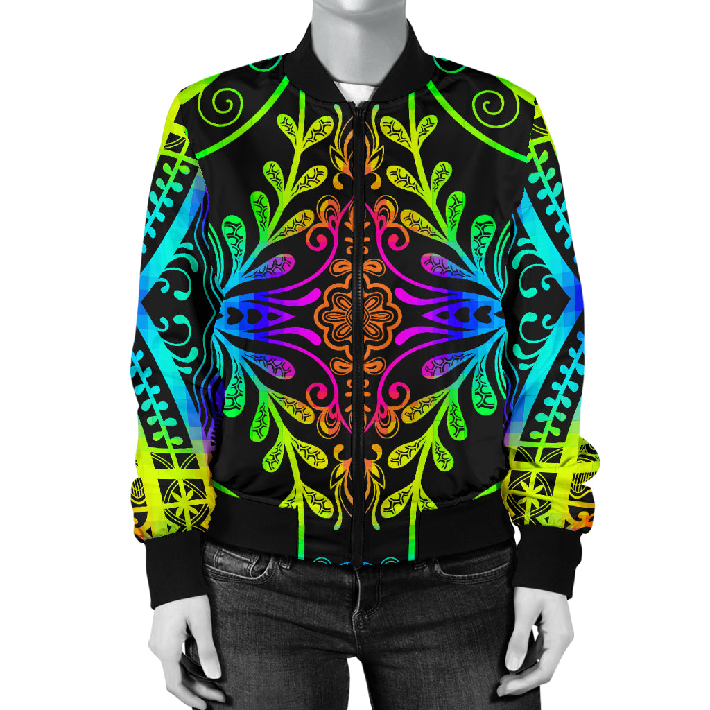 Neon Trible Rainbow Pattern Print Design A01 Women's Bomber Jacket
