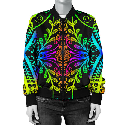 Neon Trible Rainbow Pattern Print Design A01 Women's Bomber Jacket