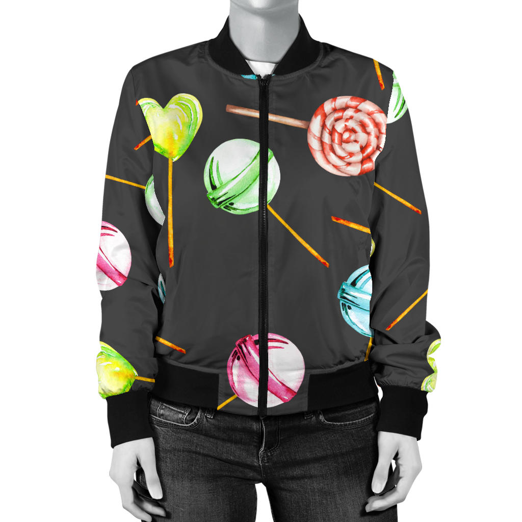 Lollipop Pattern Print Design LL02 Women Bomber Jacket