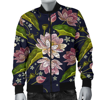 lotus Embroidered Pattern Print Design LO06 Men Bomber Jacket