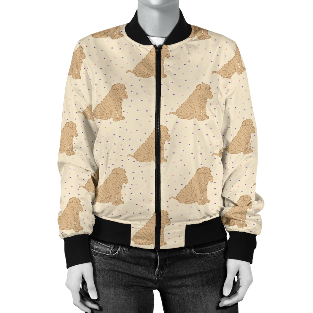 Chinese Shar Pei Pattern Print Design 01 Women's Bomber Jacket