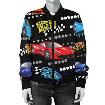 Racing Pattern Print Design A05 Women's Bomber Jacket