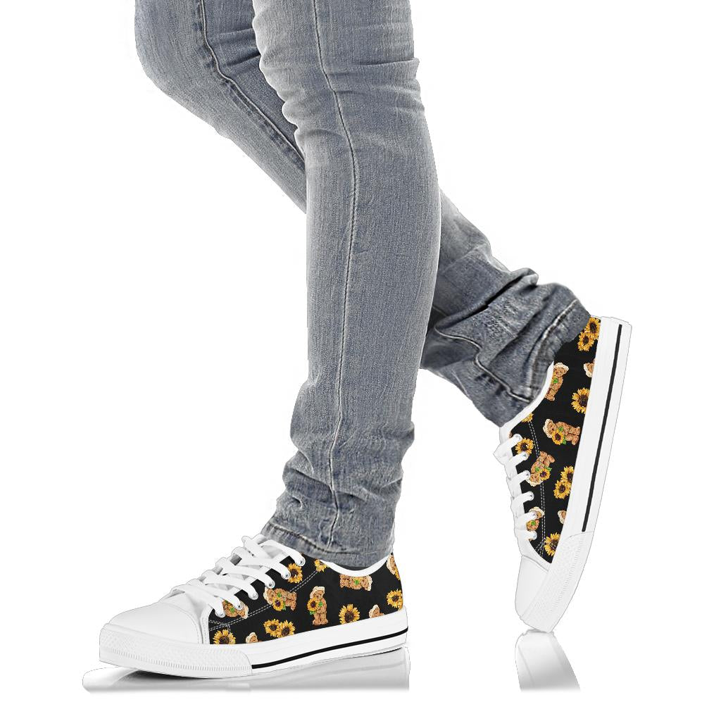 Sunflower Pattern Print Design SF016 White Bottom Low Top Shoes