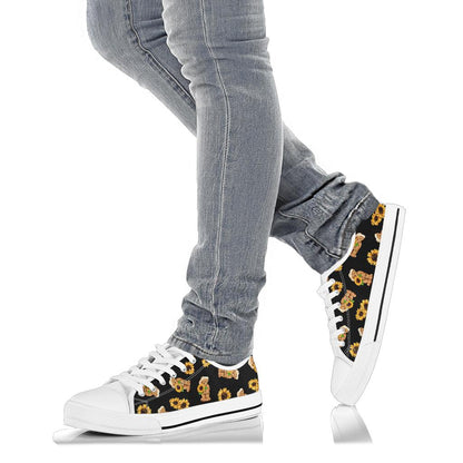 Sunflower Pattern Print Design SF016 White Bottom Low Top Shoes