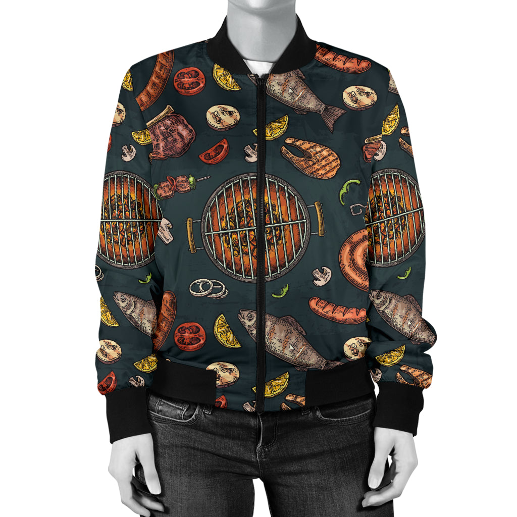 Barbecue Pattern Print Design 02 Women's Bomber Jacket