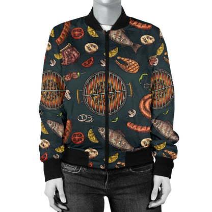 Barbecue Pattern Print Design 02 Women's Bomber Jacket
