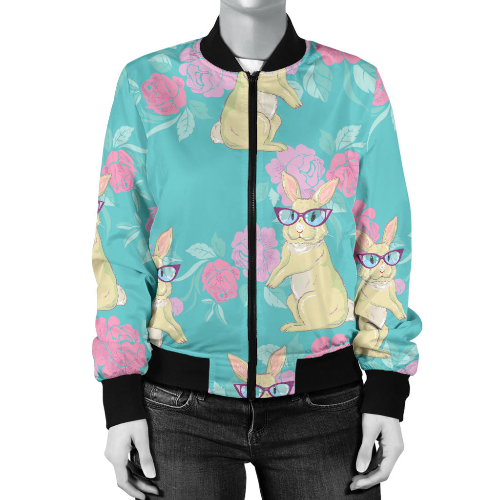 Rabbit Pattern Print Design RB05 Women Bomber Jacket