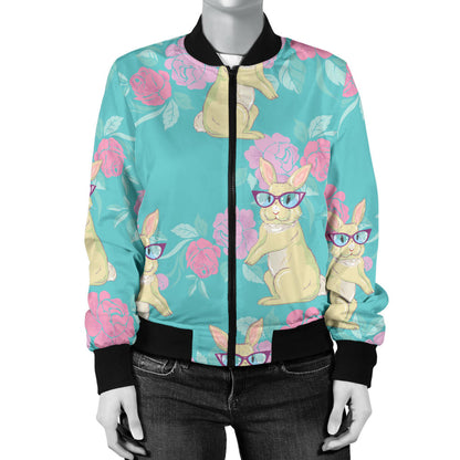 Rabbit Pattern Print Design RB05 Women Bomber Jacket