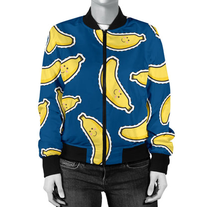 Banana Pattern Print Design BA03 Women Bomber Jacket
