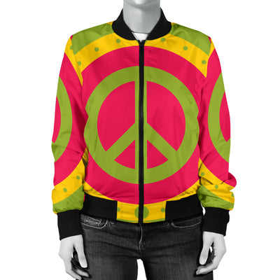 Peace Sign Pattern Print Design A01 Women's Bomber Jacket