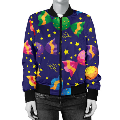 Candy Pattern Print Design CA06 Women Bomber Jacket