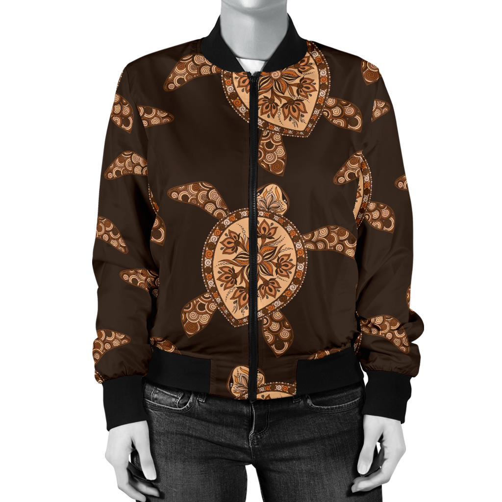 Tribal Sea Turtle Pattern Print Design T09 Women Bomber Jacket