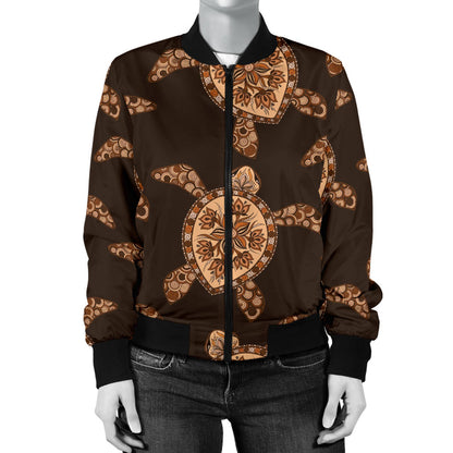 Tribal Sea Turtle Pattern Print Design T09 Women Bomber Jacket