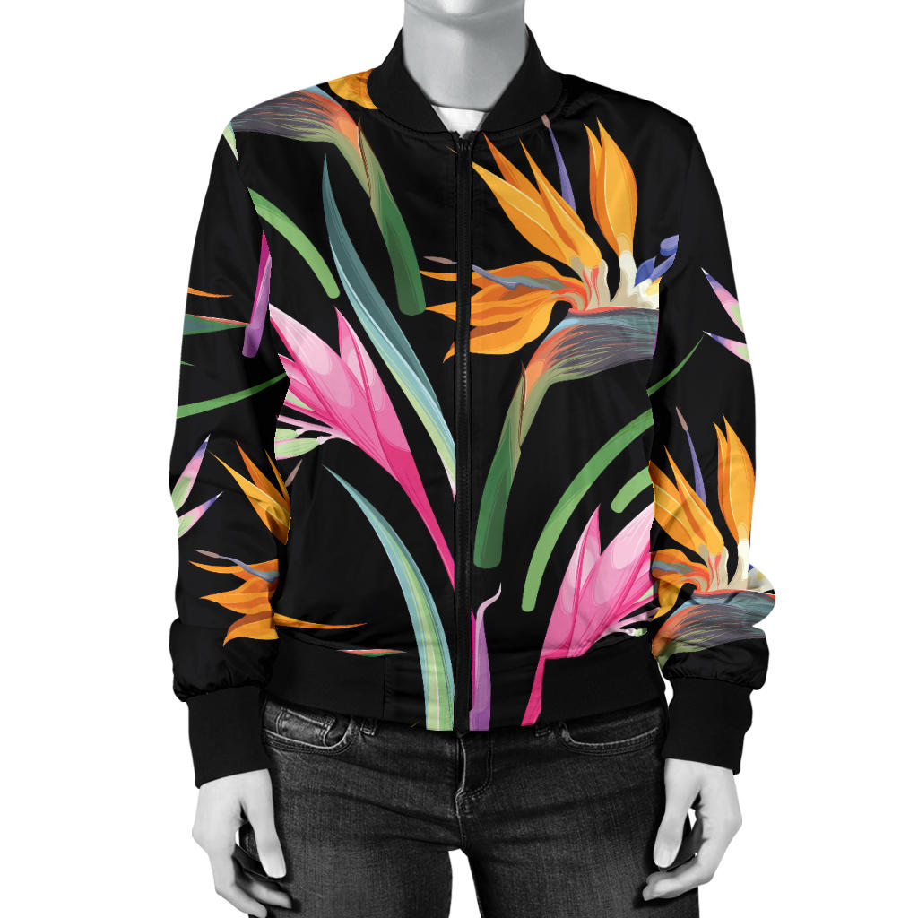 Tropical Flower Pattern Print Design TF017 Women Bomber Jacket