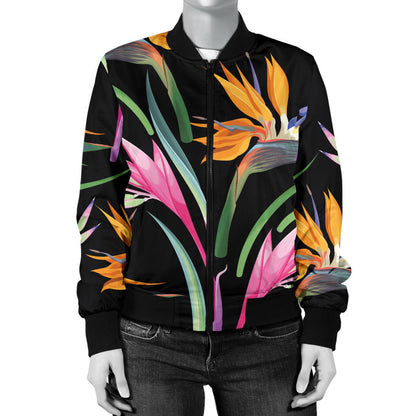 Tropical Flower Pattern Print Design TF017 Women Bomber Jacket