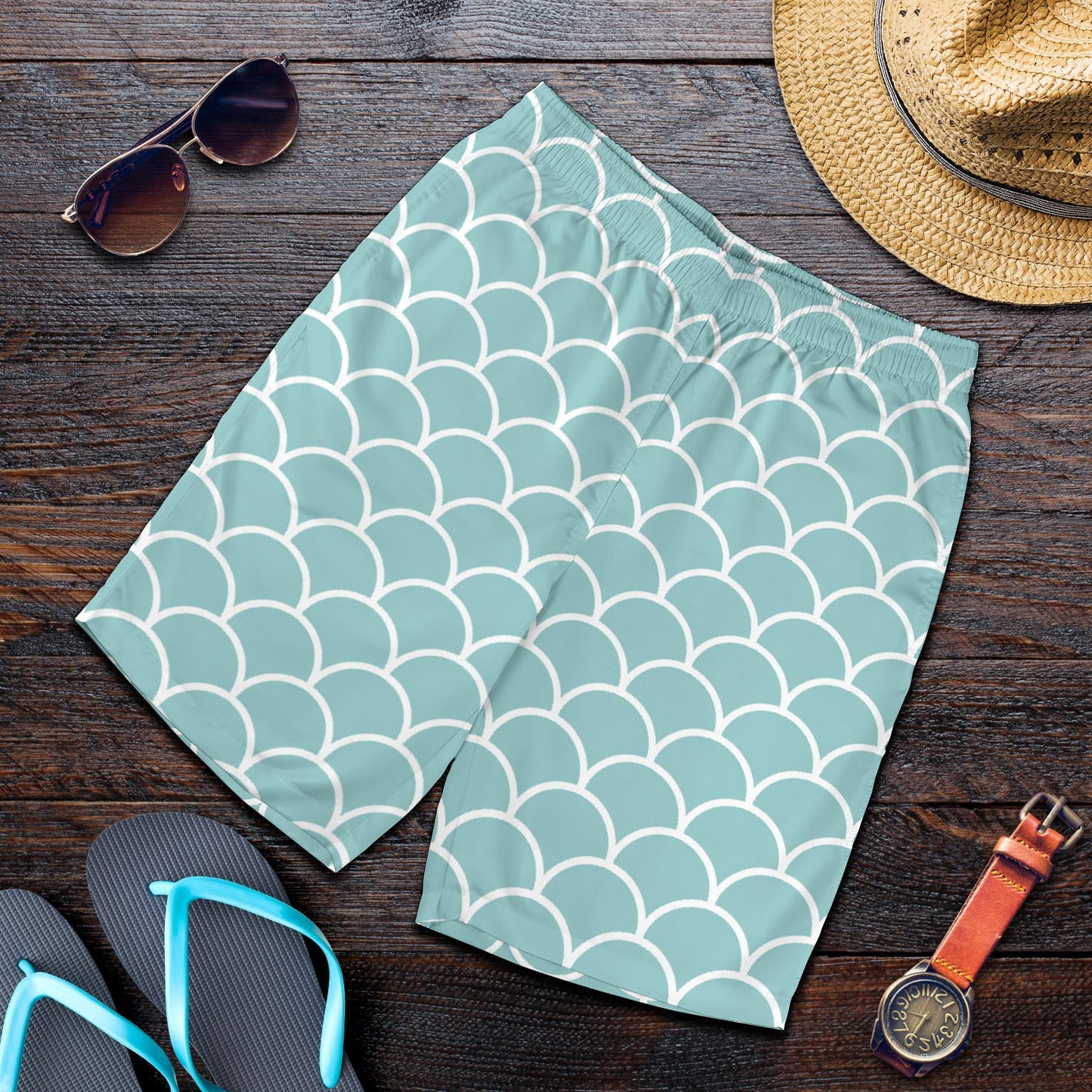Scales Teal Pattern Print Design 02 Mens Shorts
