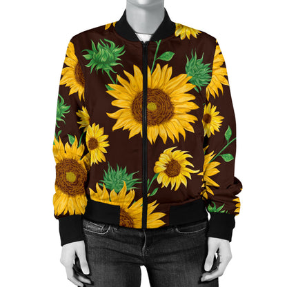 Sunflower Pattern Print Design SF01 Women Bomber Jacket