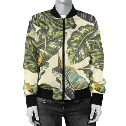Banana Leaf Pattern Print Design BL08 Women Bomber Jacket