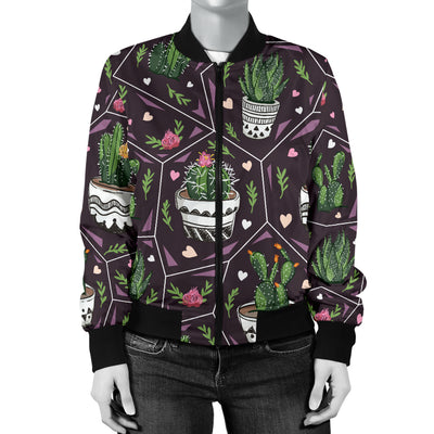 Cactus Pattern Print Design 03 Women's Bomber Jacket