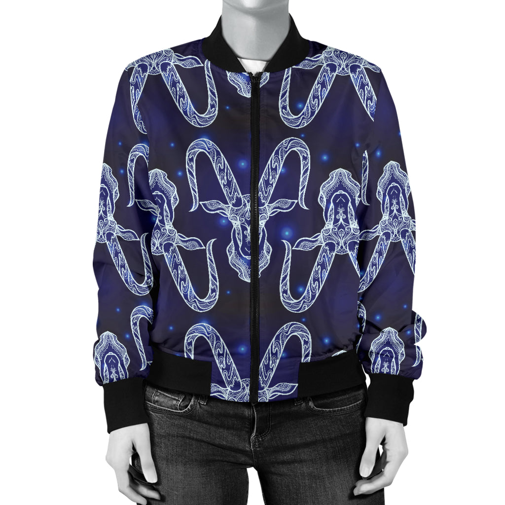 Capricorn Zodiac Pattern Print Design 03 Women's Bomber Jacket