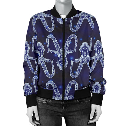 Capricorn Zodiac Pattern Print Design 03 Women's Bomber Jacket