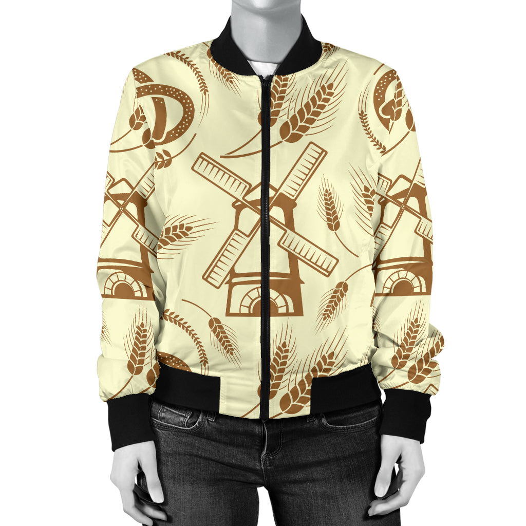 Agricultural Windmills Print Design 03 Women's Bomber Jacket