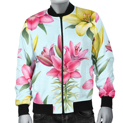 Lily Pattern Print Design LY010 Men Bomber Jacket