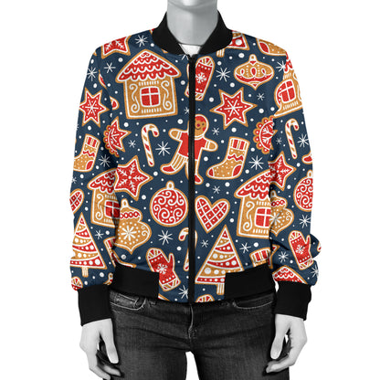 Gingerbread Pattern Print Design 03 Women's Bomber Jacket