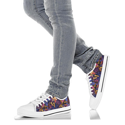 Lily Pattern Print Design LY016 White Bottom Low Top Shoes