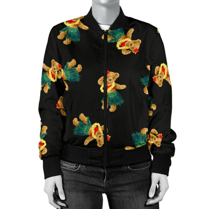 Hula Bear Pattern Print Design 06 Women's Bomber Jacket
