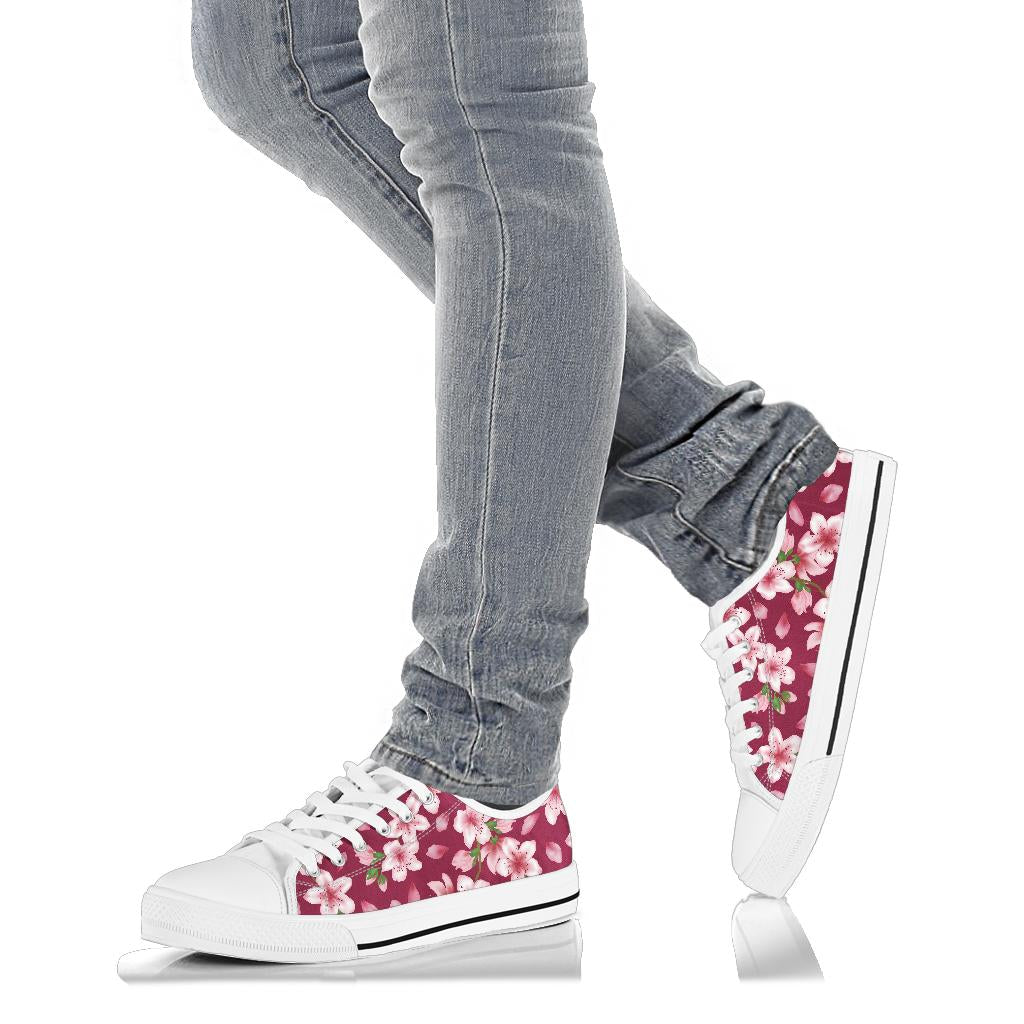 Cherry Blossom Pattern Print Design CB06 White Bottom Low Top Shoes