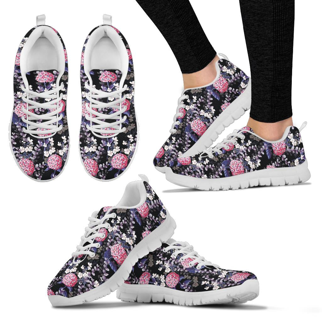 Hydrangea Pattern Print Design HD04 Sneakers White Bottom Shoes
