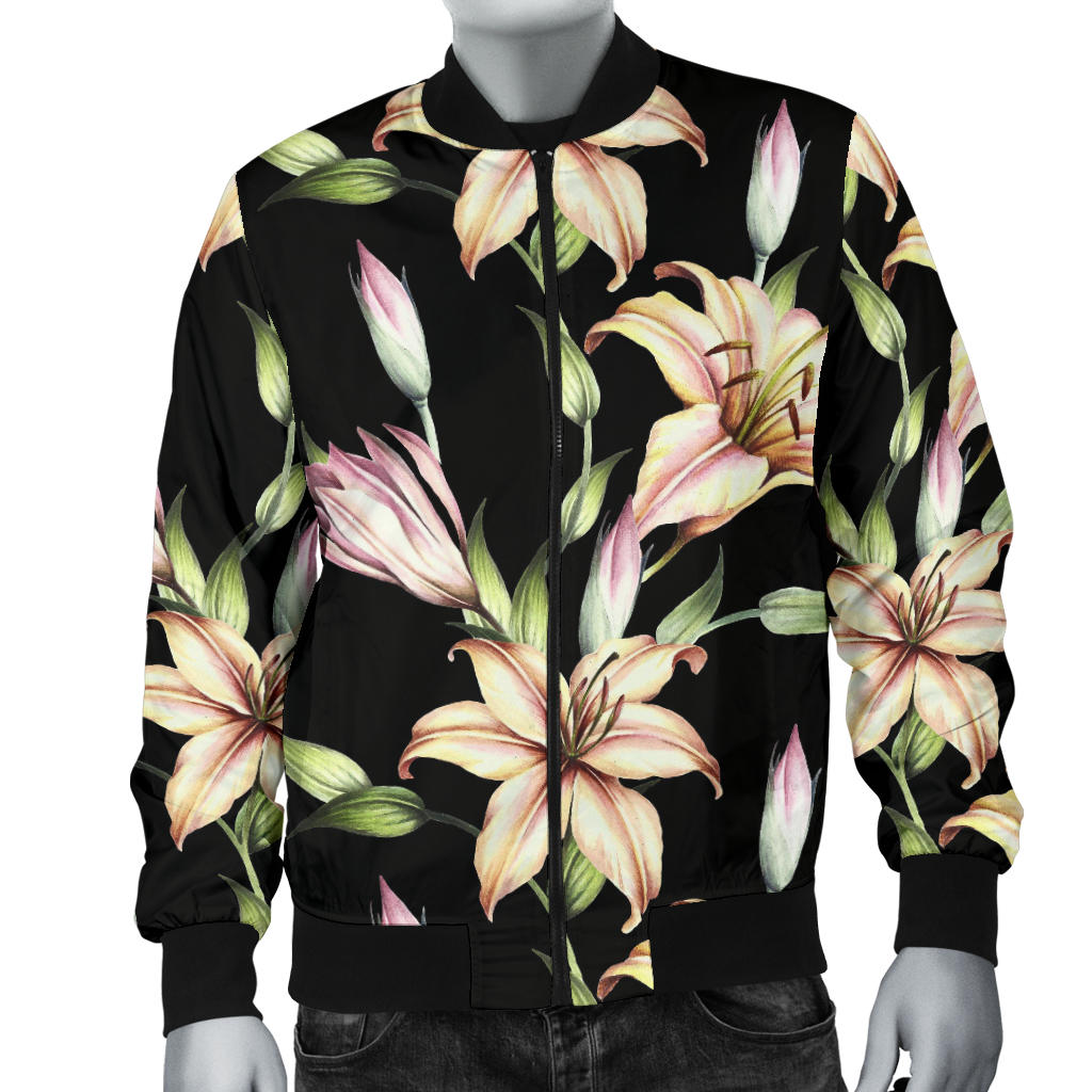 Lily Pattern Print Design LY05 Men Bomber Jacket