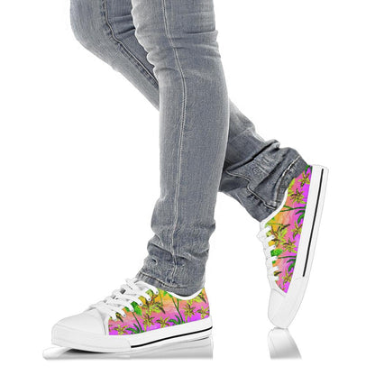 Palm Tree Rainbow Pattern White Bottom Low Top Shoes