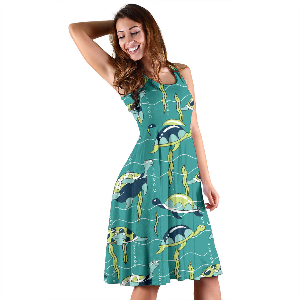 Sea Turtle Pattern Print Design T08 Midi Dress