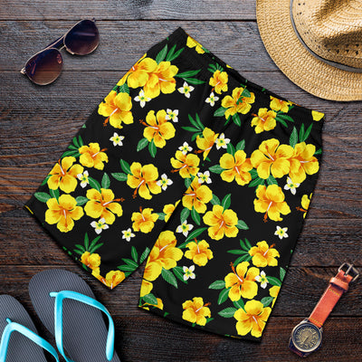 Yellow Hibiscus Pattern Print Design HB08 Mens Shorts