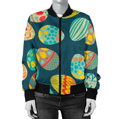 Easter Eggs Pattern Print Design RB09 Women Bomber Jacket
