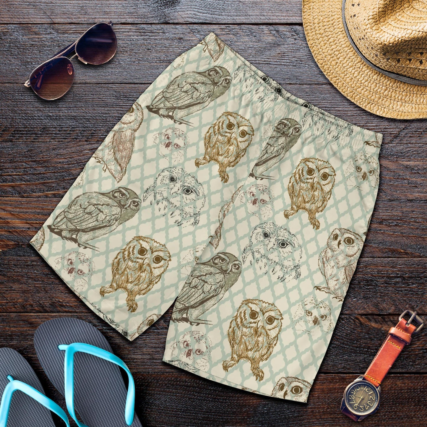 Owl Pattern Print Design A03 Mens Shorts