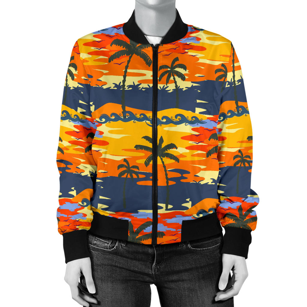 Palm Tree Pattern Print Design PT010 Women Bomber Jacket