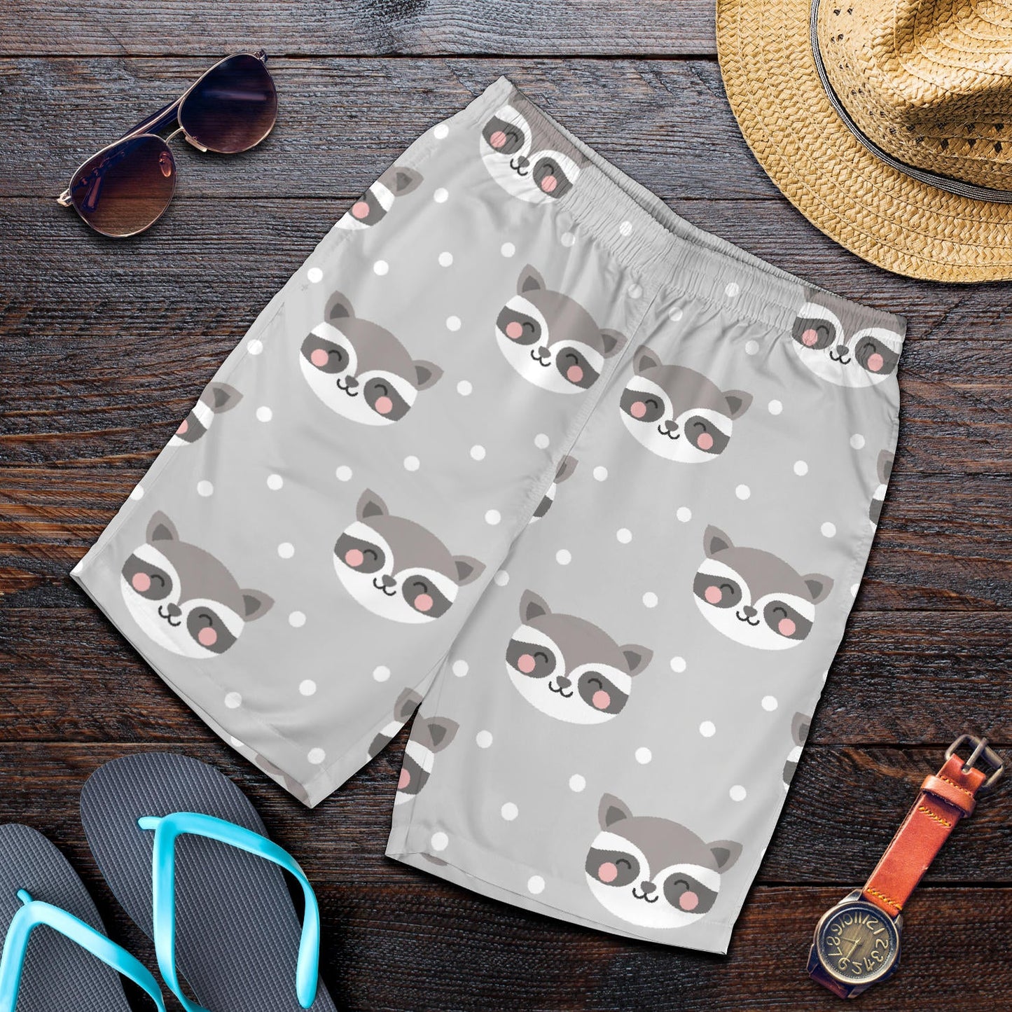 Raccoon Pattern Print Design A04 Mens Shorts