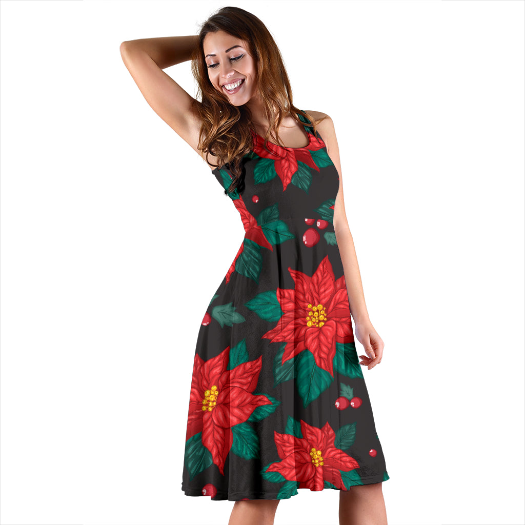 Poinsettia Pattern Print Design POT07 Midi Dress