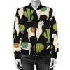 Alpaca Cactus Pattern Print Design 07 Women's Bomber Jacket